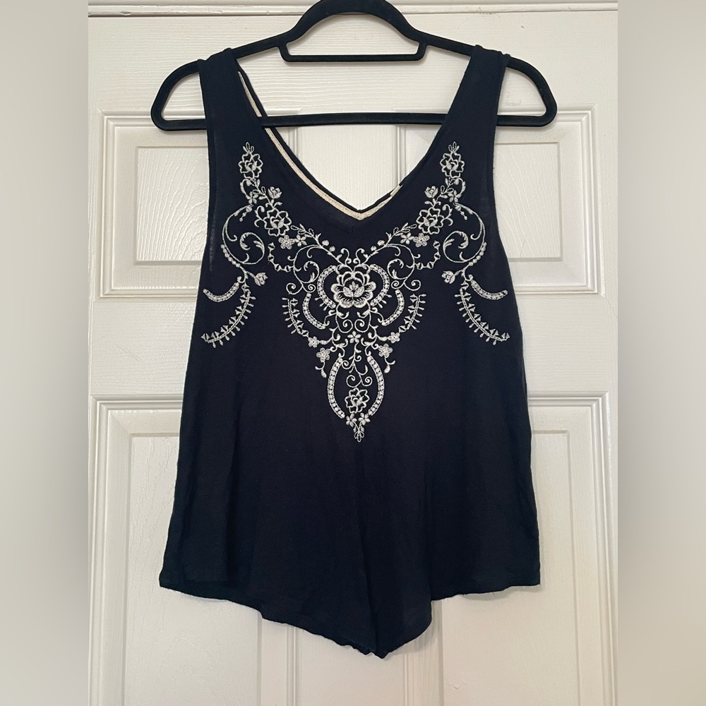 Love on a Hanger - Small Black Blouse with Embroidery